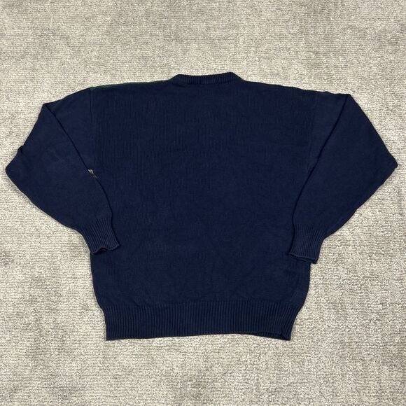 Norm Thompson Sweater Mens Large Navy Blue Golf Clubs Graphic Hand Knit Vintage - Picture 5 of 7